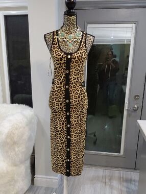 Michael Kors Leopard-Print Midi Dress with Black Trim